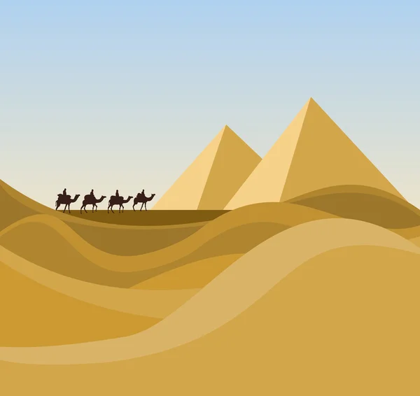 砂漠とキャラバンのある風景 — ストックベクタ