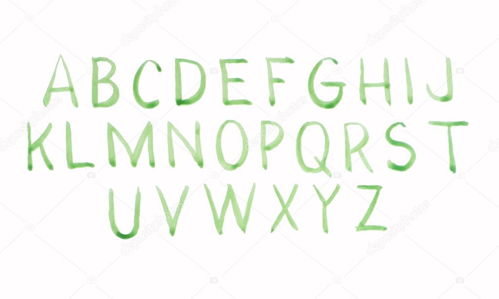 Green Watercolor Alphabet Part One With Capital Letters