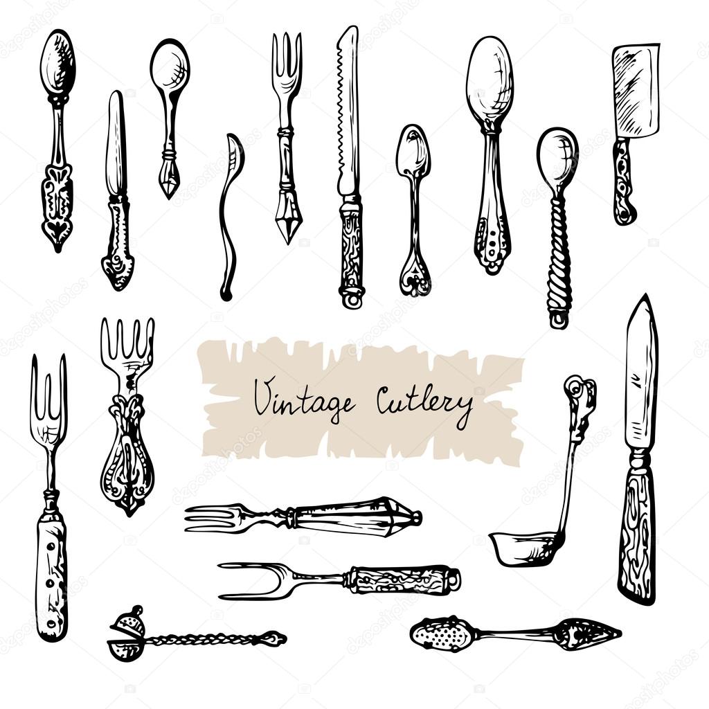 Vintage Cutlery Doodle Style