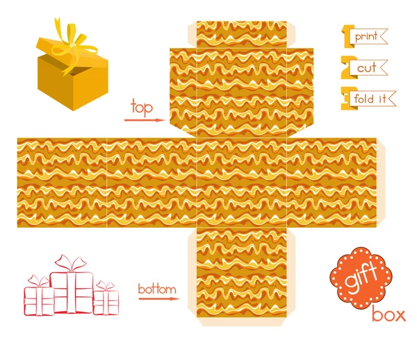 抽象的な波状パターンと印刷可能なギフト ボックス — ストックベクタ