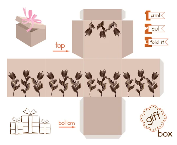 Afdrukbare Gift Box met abstracte tulpen — Stockvector