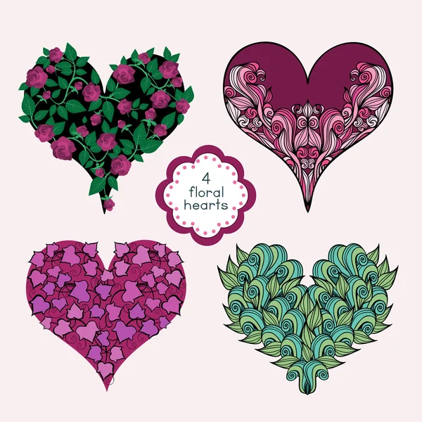 Set van bloemen harten — Stockvector