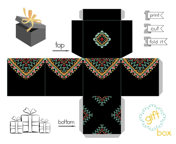 抽象的なメキシコ パターンと印刷可能なギフト ボックス — ストックベクタ