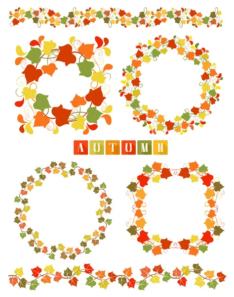 Set Of Wreaths With Colorful Autumn Leaves — Stock Vector