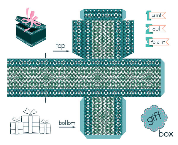 Printable Gift Box With Scandinavian Style Knitted Pattern