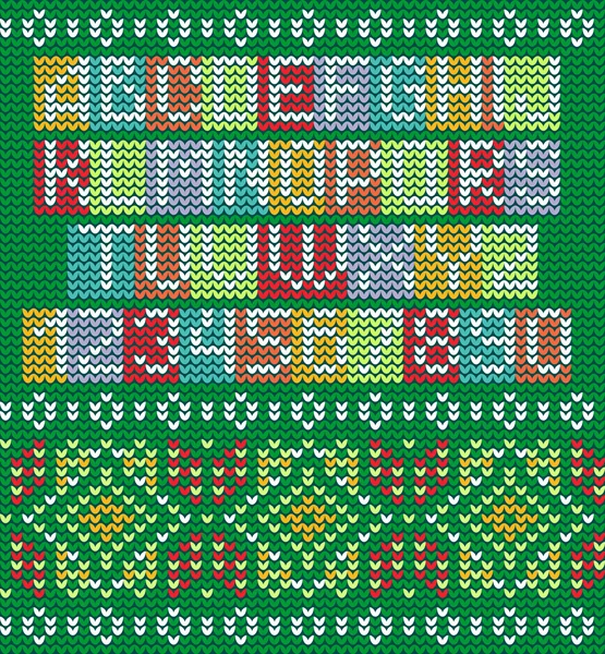 Buntes Alphabet und gestrickte, nahtlose Ornamente — Stockvektor