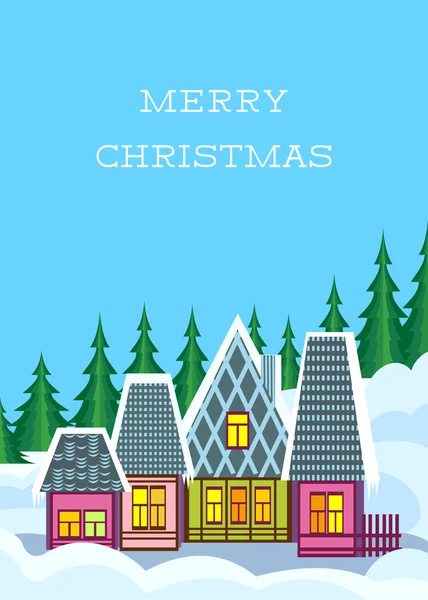 Malé barevné zimní vesnice na veselé vánoční přání — Stockový vektor