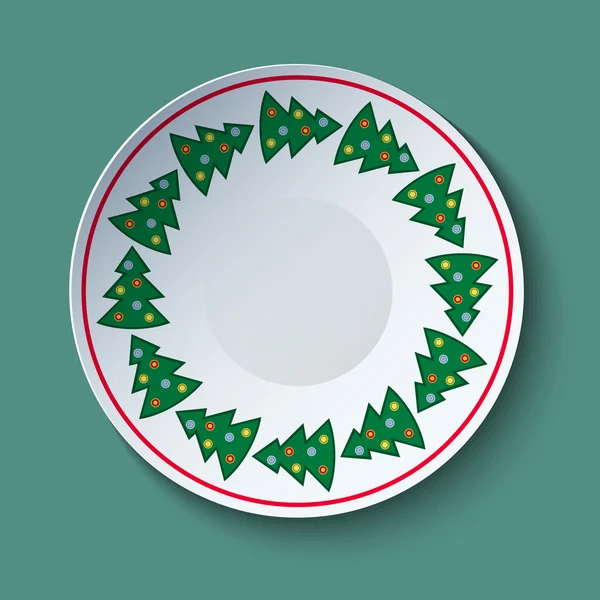 Assiette en céramique avec ornement d'arbres de Noël — Image vectorielle