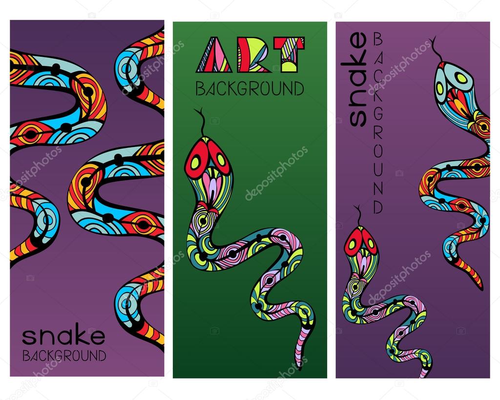 Set Of Cards With Abstract Ornate Snakes