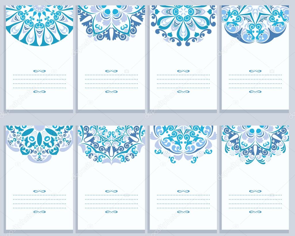 Set Of Cards With Abstract Gzhel Patterns