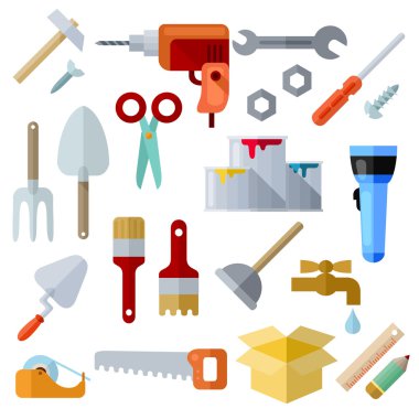 Beyaz arka plan üzerinde farklı onarım Tema düz simgeler