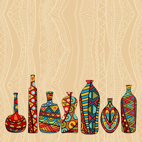 Ethnischer Hintergrund mit ausgefallenen Flaschen — Stockvektor