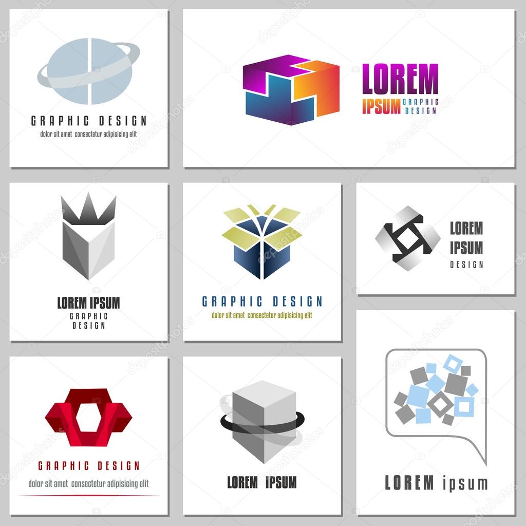 Set of geometric design elements for logo or corporate identity. Concept for business and Internet sphere. Vector file is EPS8.