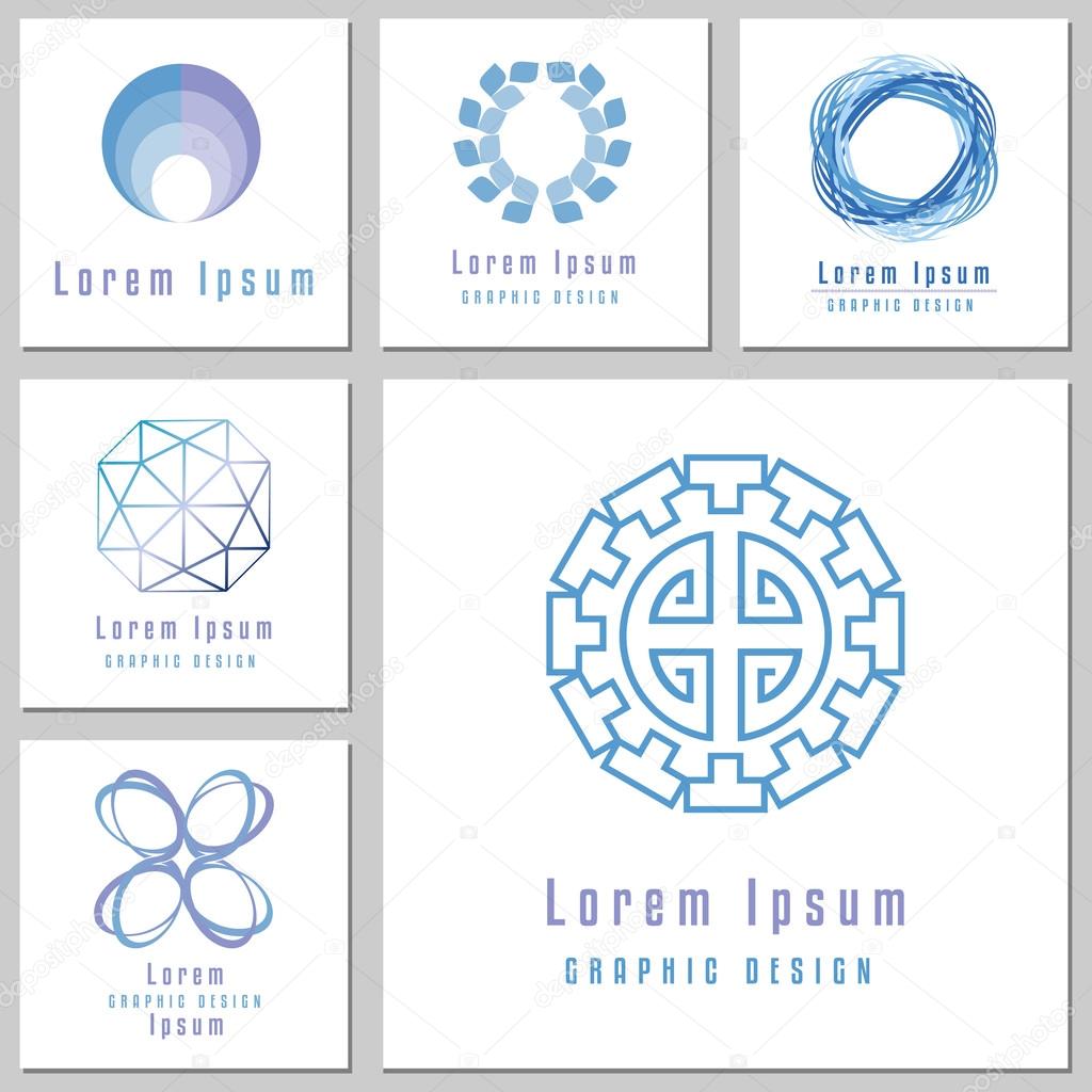 Set of round design elements for logo or corporate identity. Concept for beauty, health or yoga salon. Vector file is EPS8.