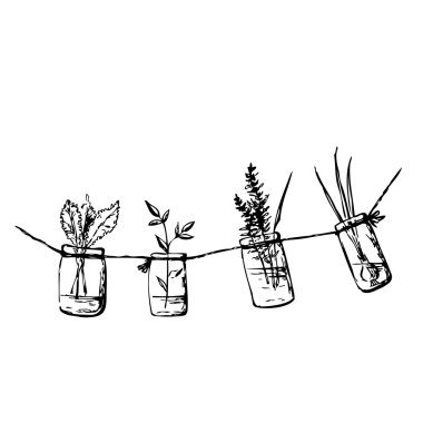 Ink Drawing With Greenery clipart