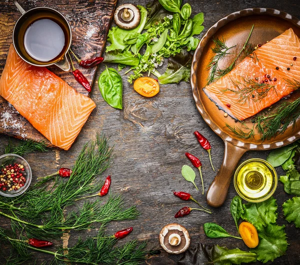 stock image Raw salmon fillet with ingredients