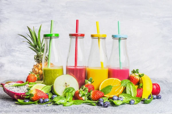 Various smoothies with ingredients — Stock Photo, Image