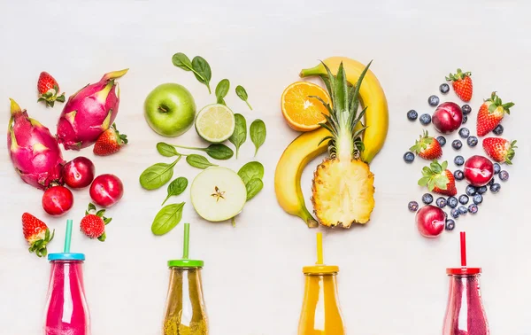 Various smoothies with ingredients — Stock Photo, Image