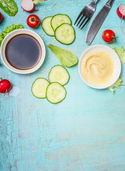 Salad and dressing ingredients — Stock Photo, Image