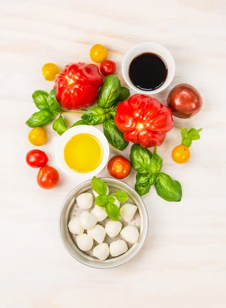 Tvorba salát rajčata mozzarella — Stock fotografie