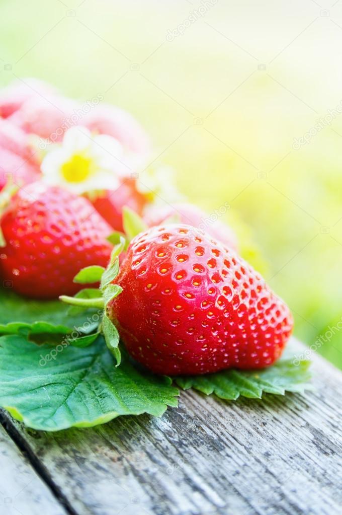 strawberries on garden table