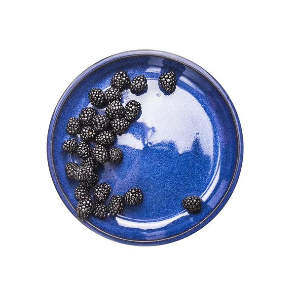 Blackberries in blue bowl — Stock Photo, Image