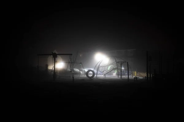 Empty Spooky Playground Atmospheric Winters Night — Stock Photo, Image
