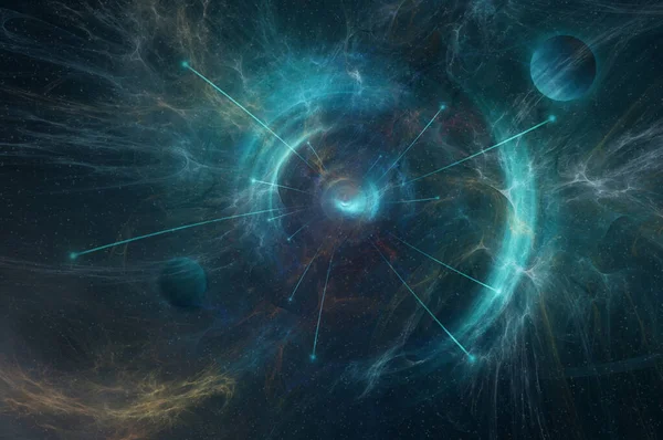 Концепция Научной Фантастики Глядя Портал Появляющийся Перед Вселенной Звезд Планет — стоковое фото