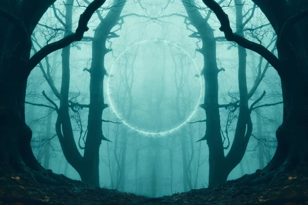 Fantasy Science Fiction Concept Glowing Portal Gateway Floating Track Spooky — Stock Photo, Image