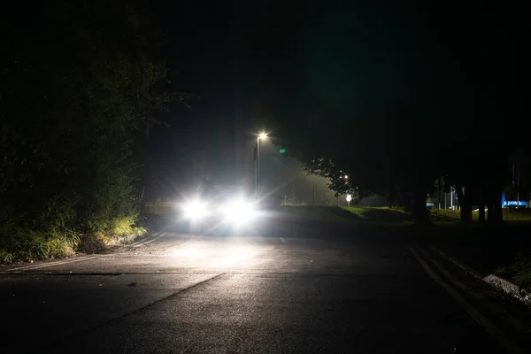 Moody Edit Car Parked Side Road Misty Night — Stock Photo, Image