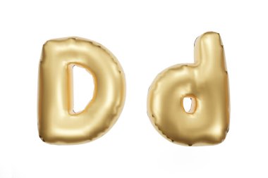 Altın şişirilebilir karakterden yapılmış İngiliz alfabesi. Parti dekorasyonu, yıldönümü, kutlama, karnaval. 3d oluşturma