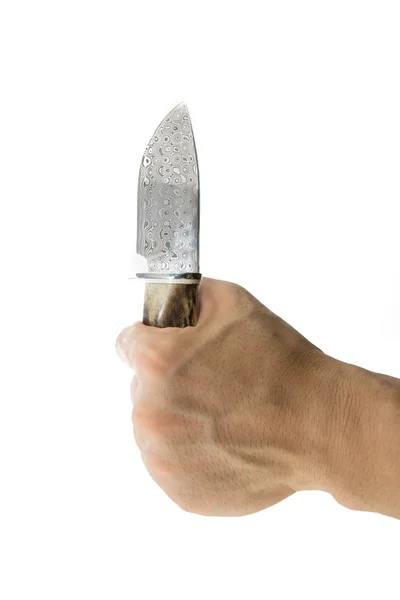 Eine Hand hält ein thailändisches Messer isoliert auf weißem Hintergrund — Stockfoto