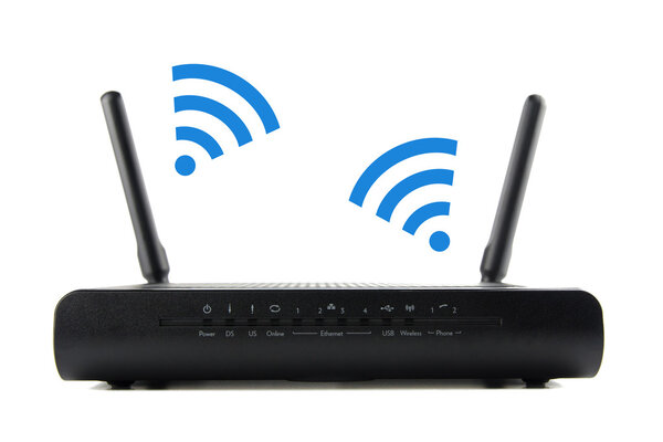 Black Wireless Router isolated on white background