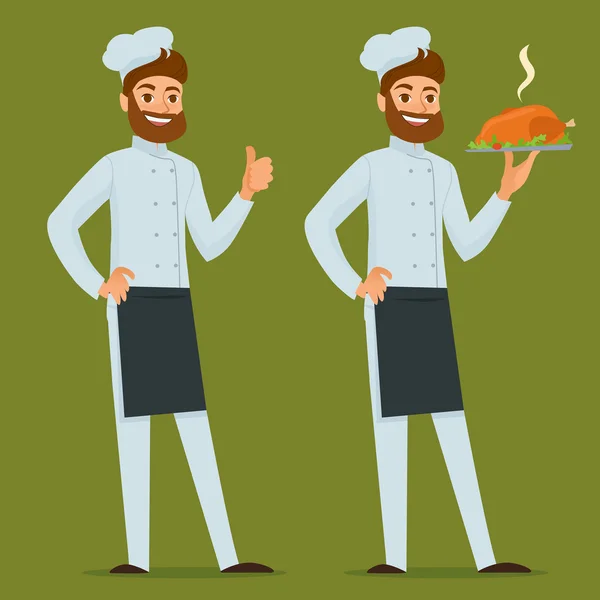 Chef with roasted chicken — Stock Vector