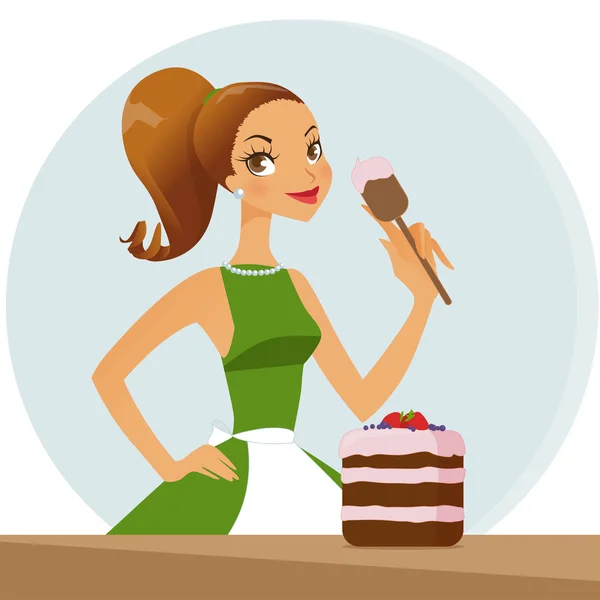 Woman baking cake — Stock Vector