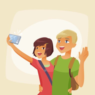 couple photographing selfie on vacation clipart