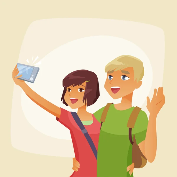 Couple photographing selfie on vacation — Stock Vector