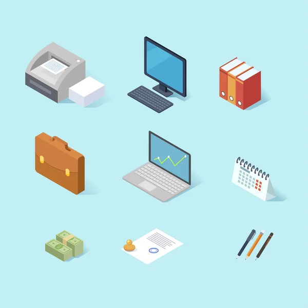 Office isometric icon set — Stock Vector