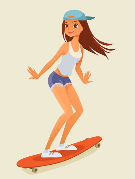 Cute hipster girl on longboard Stock Illustration