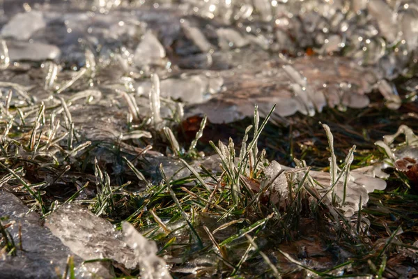 Oben über dem Kopf Großaufnahme Makroansicht Foto von Eiswürfeln und Wassertropfen auf blauem Hintergrund mit kopiertem leeren Leerraum — Stockfoto