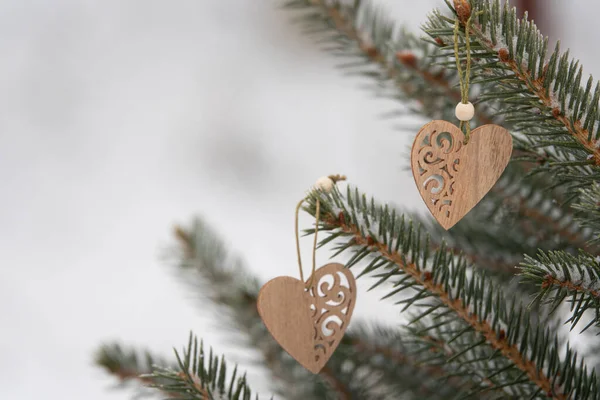 Dekorativní Ozdoba Tvaru Srdce Vánočním Stromečku — Stock fotografie