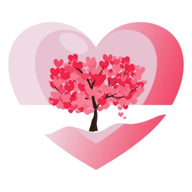 Sevgililer günü kartı, kalp yapraklı aşk ağacı.