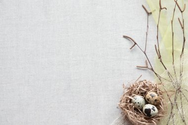 Yuvasında yumurtalar olan Paskalya kartı.