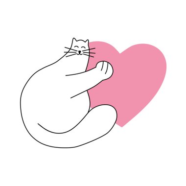 Komik, şişman, tembel bir kedinin siyah beyaz çizimi..