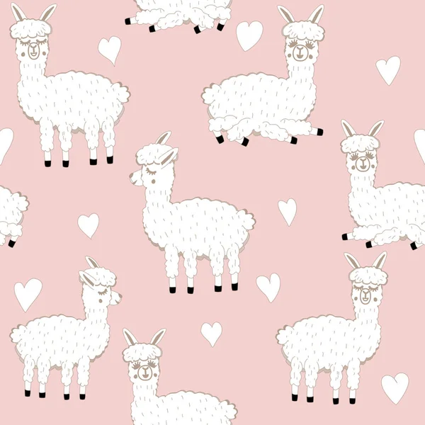 Tatlı Lama 'nın vektör çizimi veya alpaka ve kaktüs. Lama 'nın kusursuz çizim şekli. Güney Amerika 'da, kumaş, duvar kâğıdı ve çocuk eşyaları için Lama illüstrasyon deseni. Şirin Alpaca.