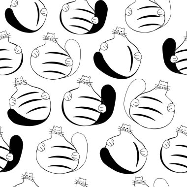 Kedili kusursuz desen, yatak deseni, kağıt vektör illüstrasyonu