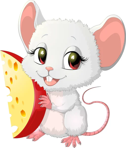 Tikus lucu memegang keju - Stok Vektor