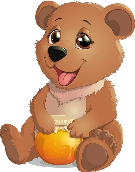 Lindo oso con miel — Vector de stock