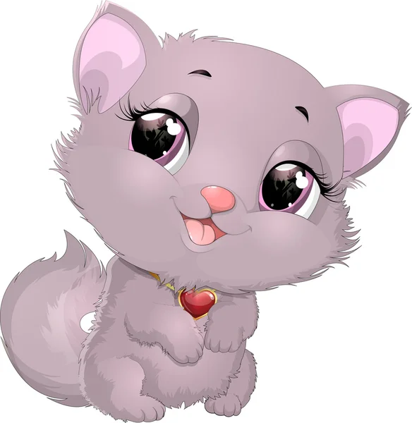 Beautiful gray kitten with heart — Stock Vector