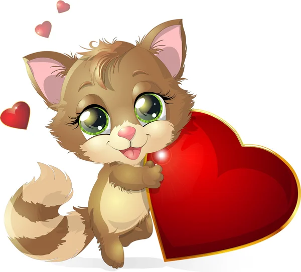 Gatito y corazón — Vector de stock